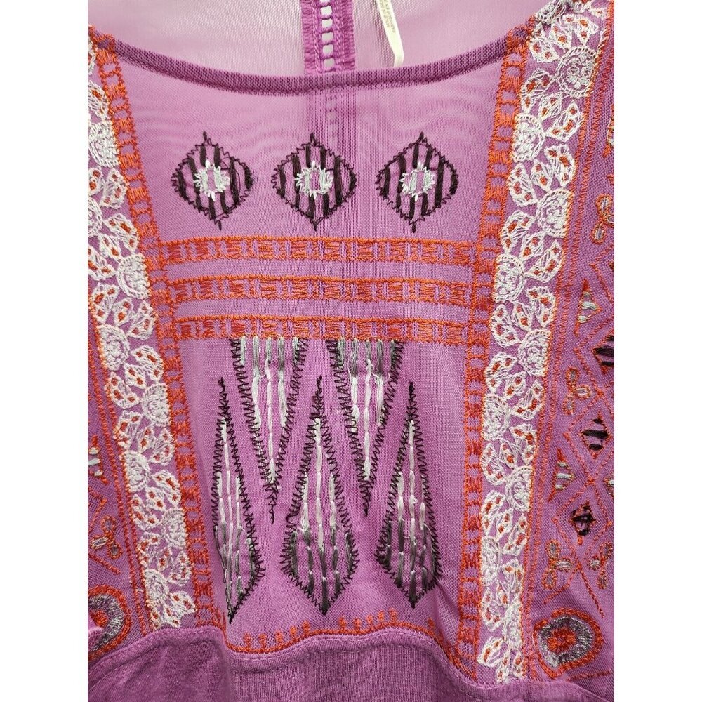 Free People Womens La Cienega Top Small Wisteria Purple Embroidered Sheer BOHO - Picture 4 of 12